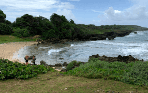 The hostel mom swimming in the Caribbean sea