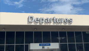 Picture of departure sign at the Montego Bay airport 